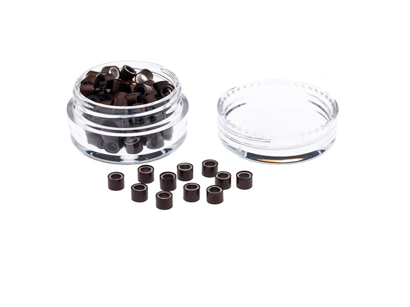 Micro rings with silicone 100 pieces 4 mm medium brown