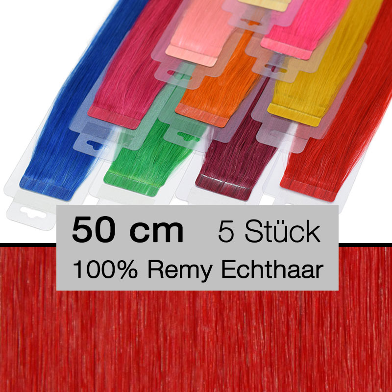 Bunte Tape Extensions Crazy Colour 5 Stück 4 cm rot