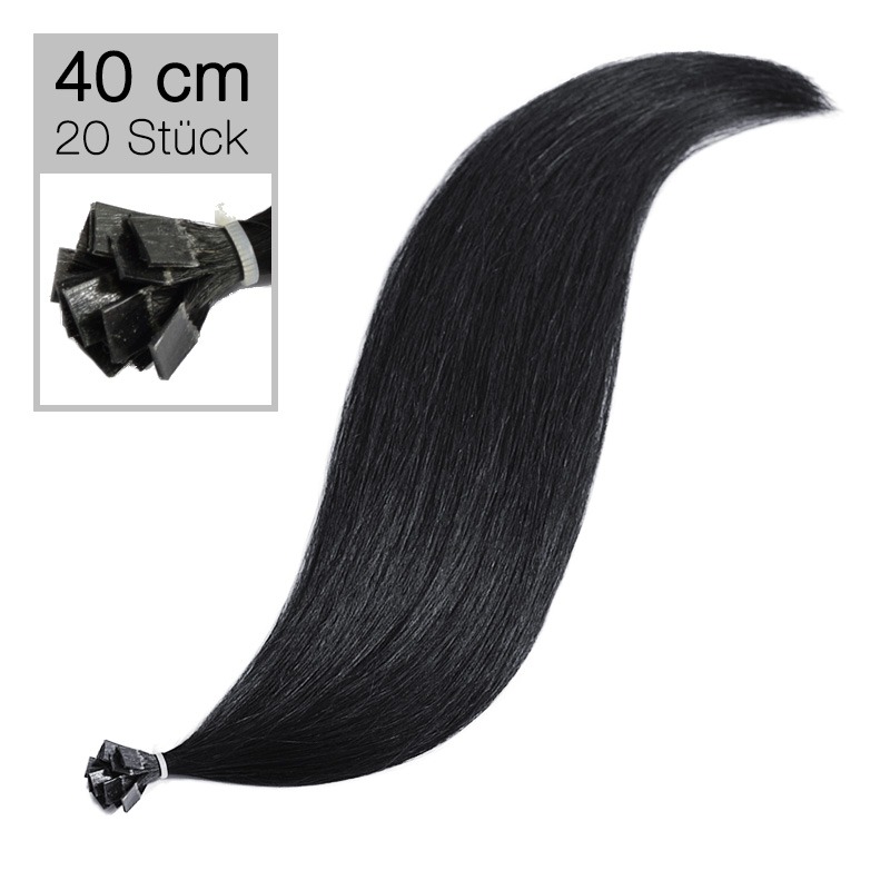 20 Human Hair Bonding Extensions Virgin Remy Hair 40 cm straight 1 black