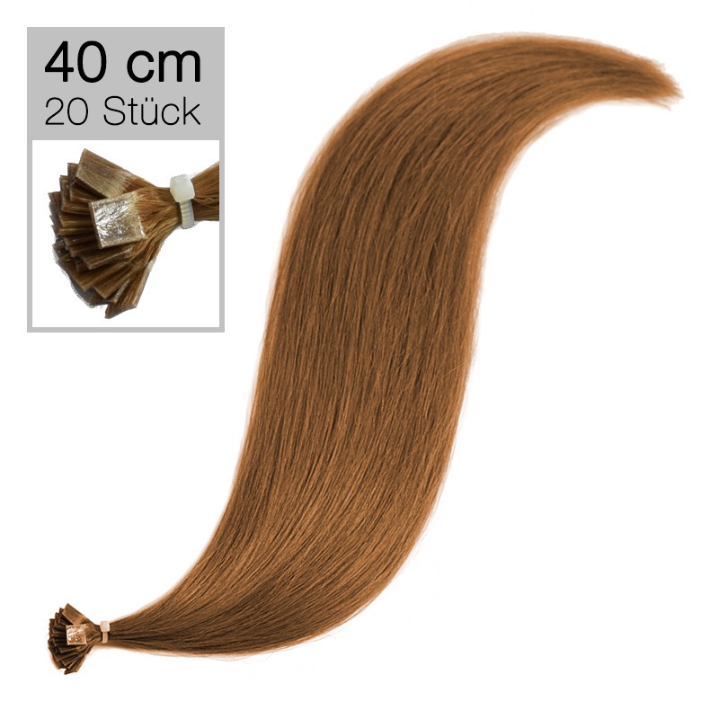 20 Echthaar Bonding Extensions Virgin Remyhaar 40 cm glatt 8 haselnussbraun