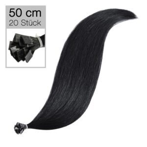 20 Echthaar Bonding Extensions Virgin Remyhaar 50 cm glatt 1 schwarz