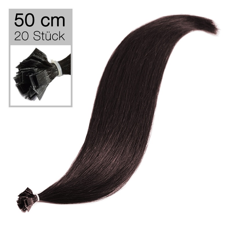 20 Human Hair Bonding Extensions Virgin Remy Hair 50 cm straight 1b black-brown
