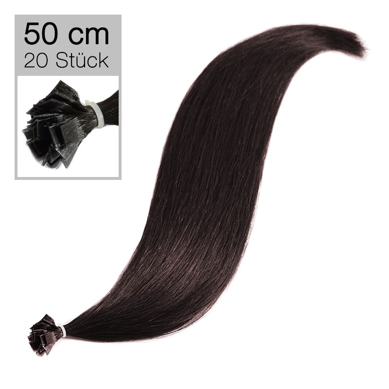20 Echthaar Bonding Extensions Virgin Remyhaar 50 cm glatt 1b schwarzbraun