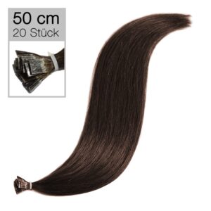 20 Echthaar Bonding Extensions Virgin Remyhaar 50 cm glatt 2 dunkelbraun