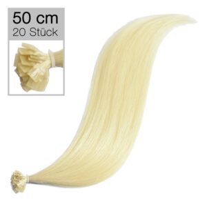 20 Echthaar Bonding Extensions Virgin Remyhaar 50 cm glatt 60 platinblond