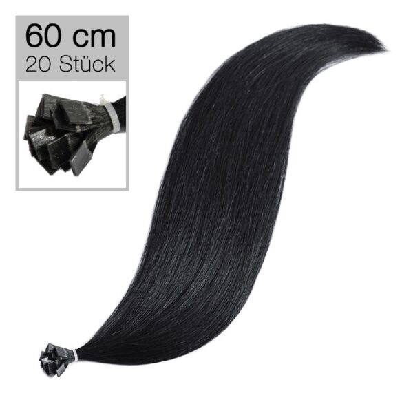 20 Echthaar Bonding Extensions Virgin Remyhaar 60 cm glatt 1 schwarz
