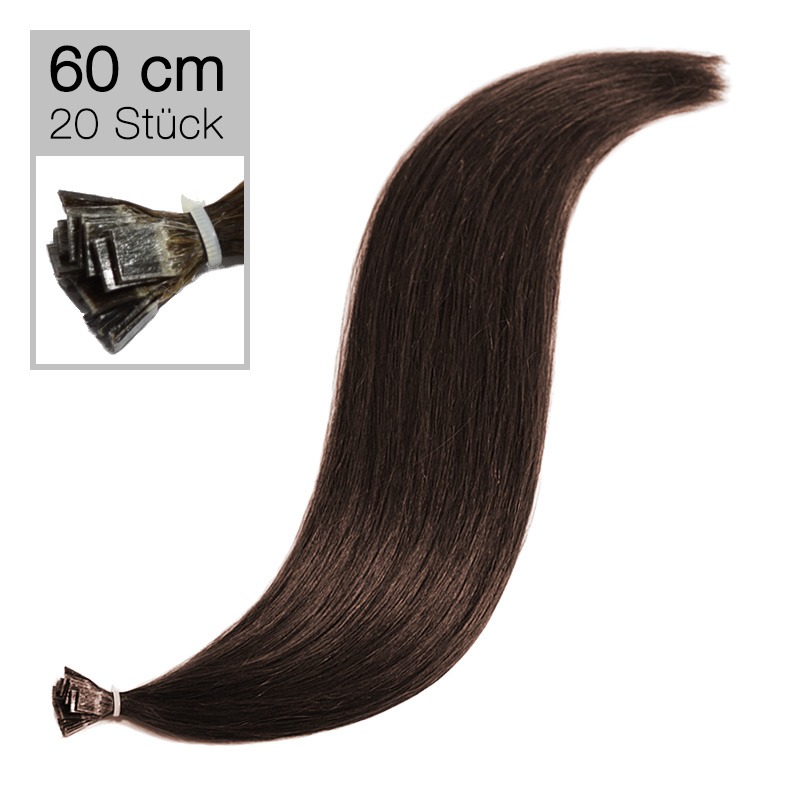 20 Echthaar Bonding Extensions Virgin Remyhaar 60 cm glatt 2 dunkelbraun
