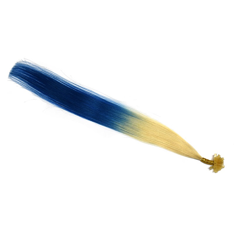 Ombre Extensions Echthaar Bondings – TwoTone Hair 60-blau platinblond – blau