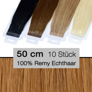 Tape In Hair Extensions Tressen 10 Stück 50 cm 4 cm 27 strahlendes kupferblond